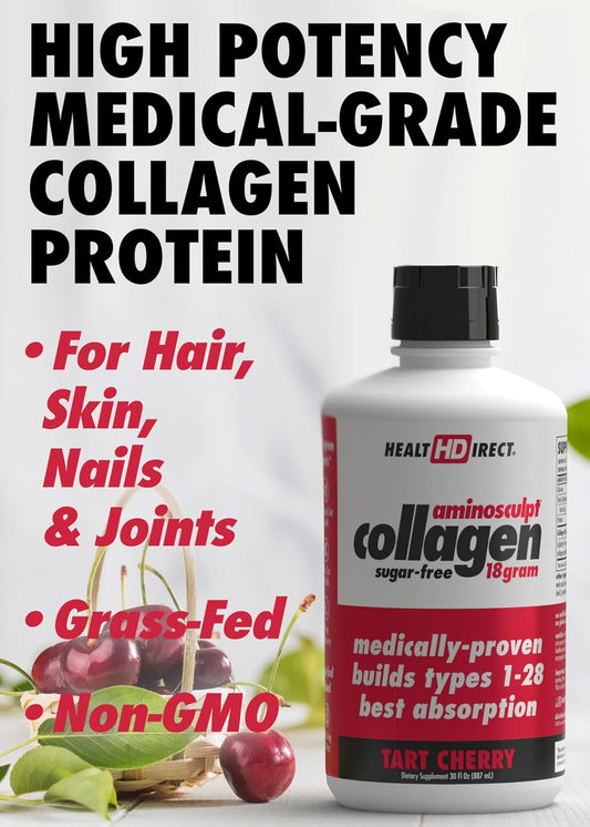 HEALTH DIRECT AminoSculpt Sugar-Free Liquid Collagen, Tart Cherry, 15 oz