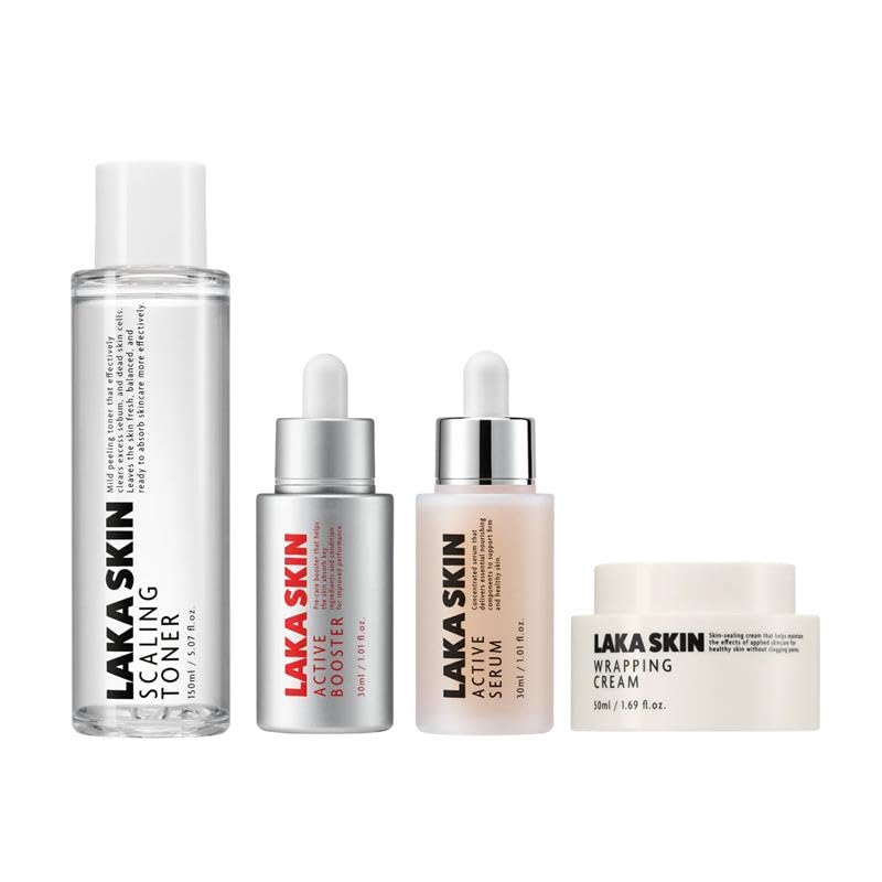 LAKA Skin 4 Step Skin Boost Routine for Firm and Radiant Skin- Scaling Toner, Active Booster, Active Serum, Wrapping Cream