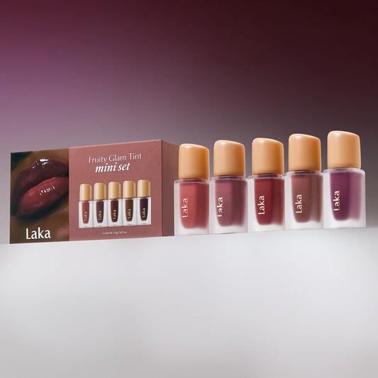 Laka Best Fruity Glam Tint Mini Set, 1.9g/0.07oz*5ea, Gift Set for Women, Hydrating & Glowy Finish, Lightweight & Comfortable, Buildable Color, Non-Sticky, Vegan, K-Beauty