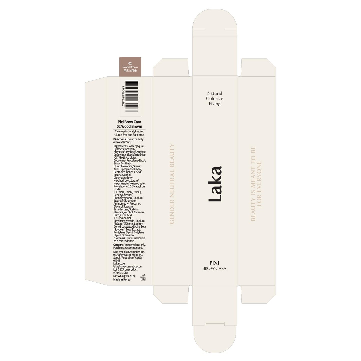 Laka Pixi Eyebrow Mascara 8g/0.28oz., Eyebrow Gel to Fix and Shape Brows, Clump-Free, Brow Fixer with Slim Precision Brush, Vegan, K-Beauty (02 Wood Brown)