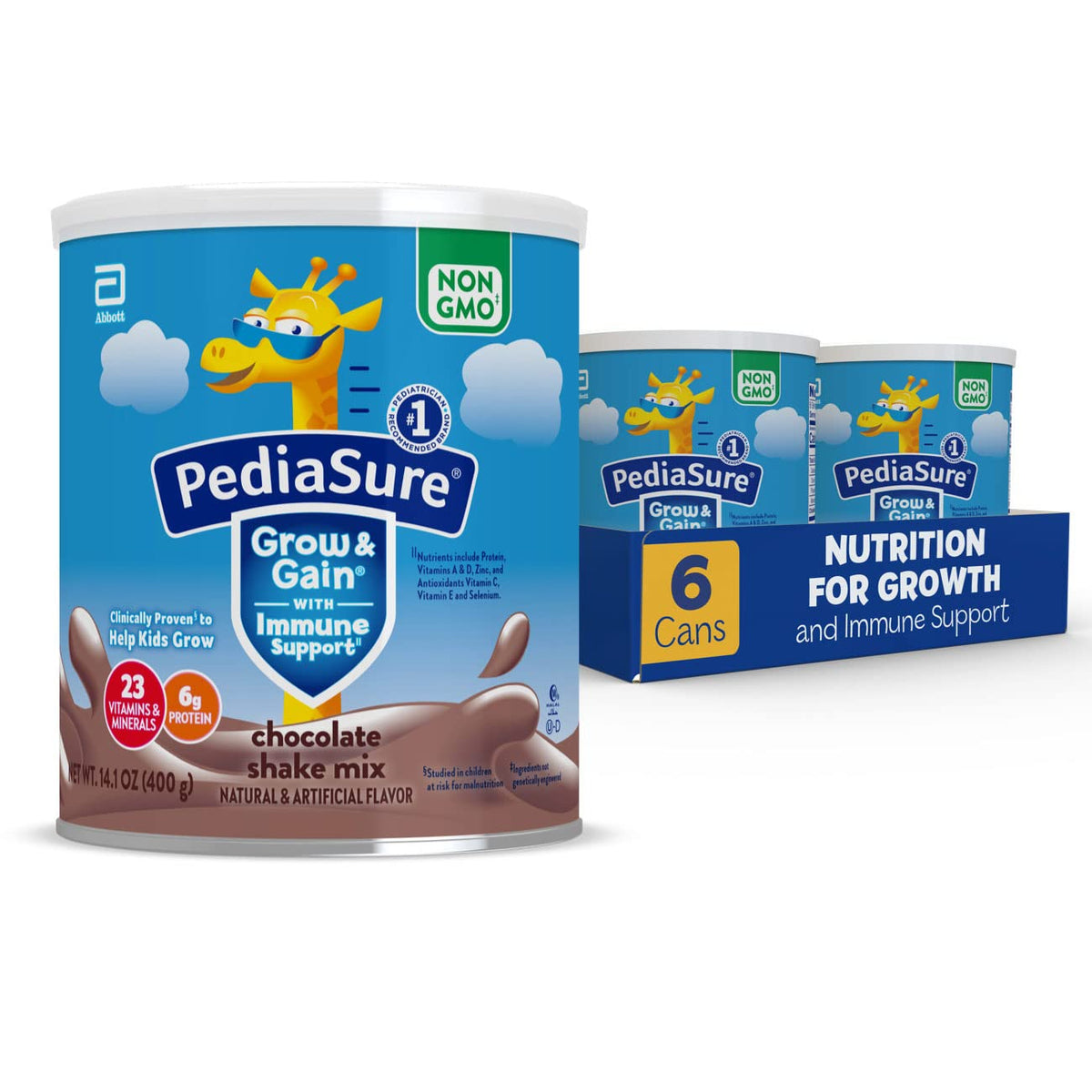 PediaSure Grow & Gain Shake Mix, 6g Protein, Vanilla, 14.1 oz Can, 3pk