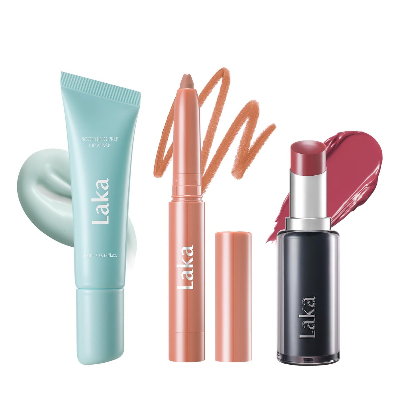 Laka Soothing Prep Lip Mask + Stain Lip Liner #01 Bare Memory + Devil Lip #803 Season, Peel-off Lip Mask & Long Lasting Vivid Color