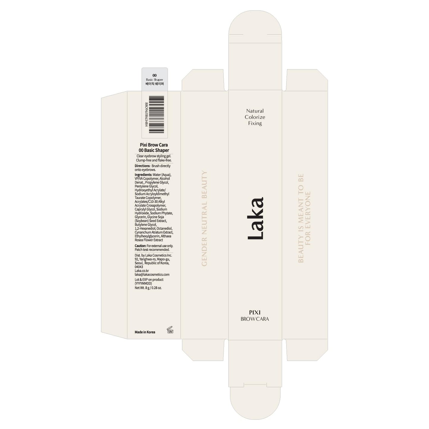 Laka Pixi Eyebrow Mascara 8g/0.28oz., Eyebrow Gel to Fix and Shape Brows, Clump-Free, Brow Fixer with Slim Precision Brush, Vegan, K-Beauty (#00 Basic Shaper)
