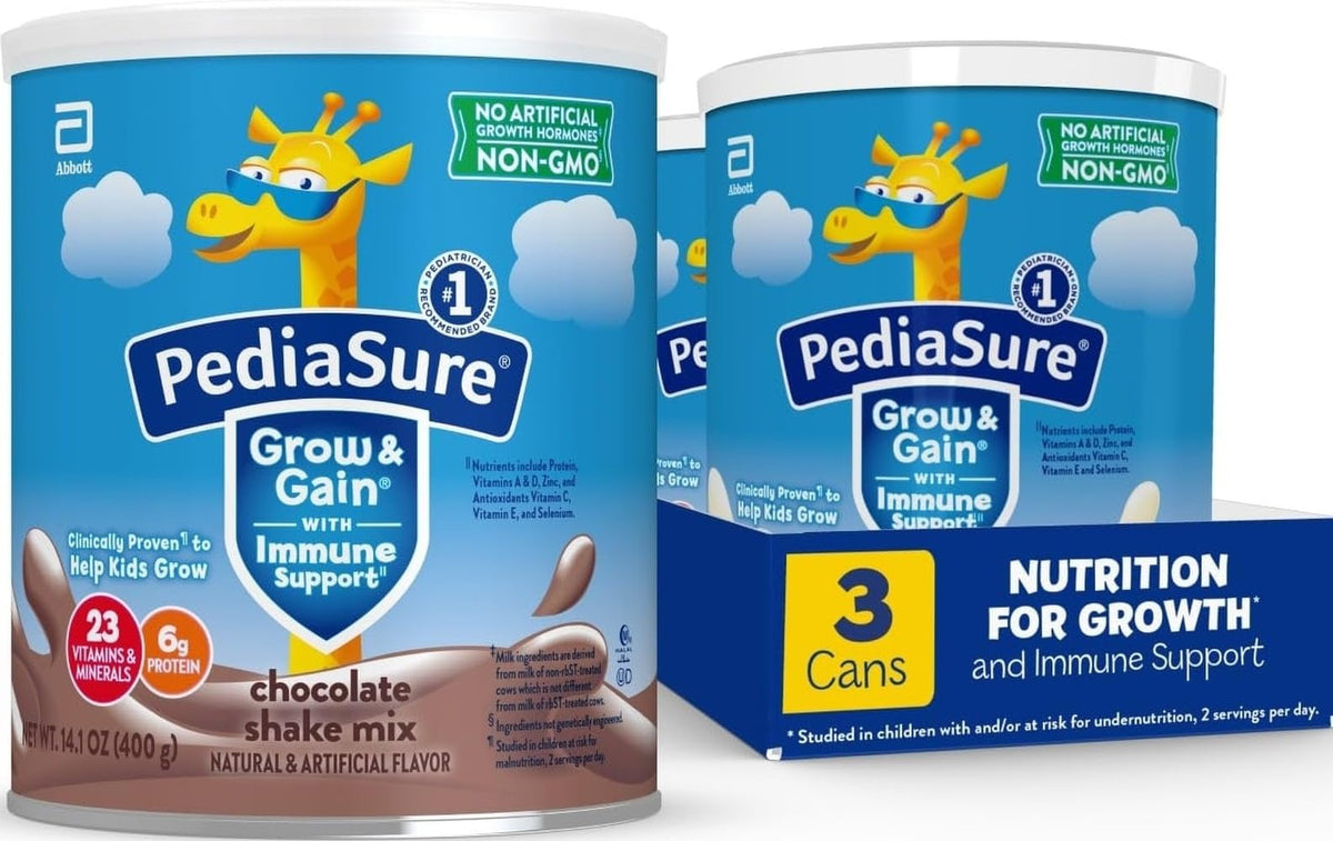 PediaSure Grow & Gain Shake Mix, 6g Protein, Vanilla, 14.1 oz Can, 3pk