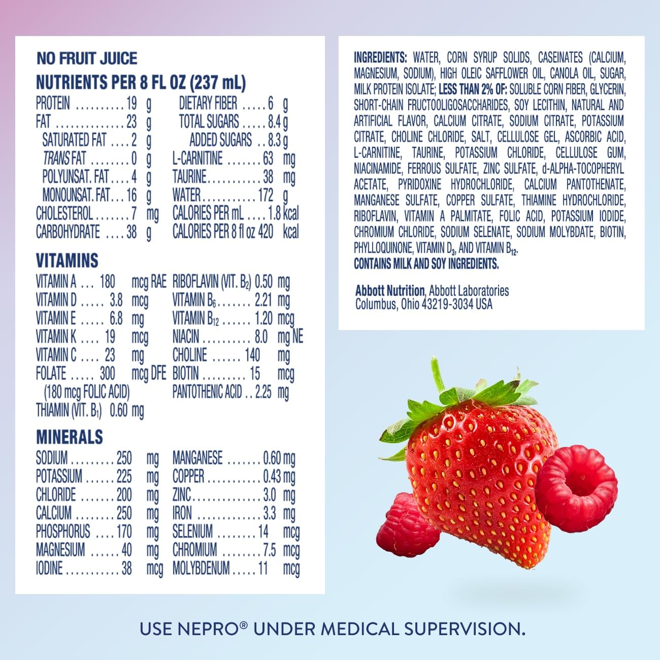 Nepro Renal Nutrition Shake for People on Dialysis, Mixed Berry, 24ct