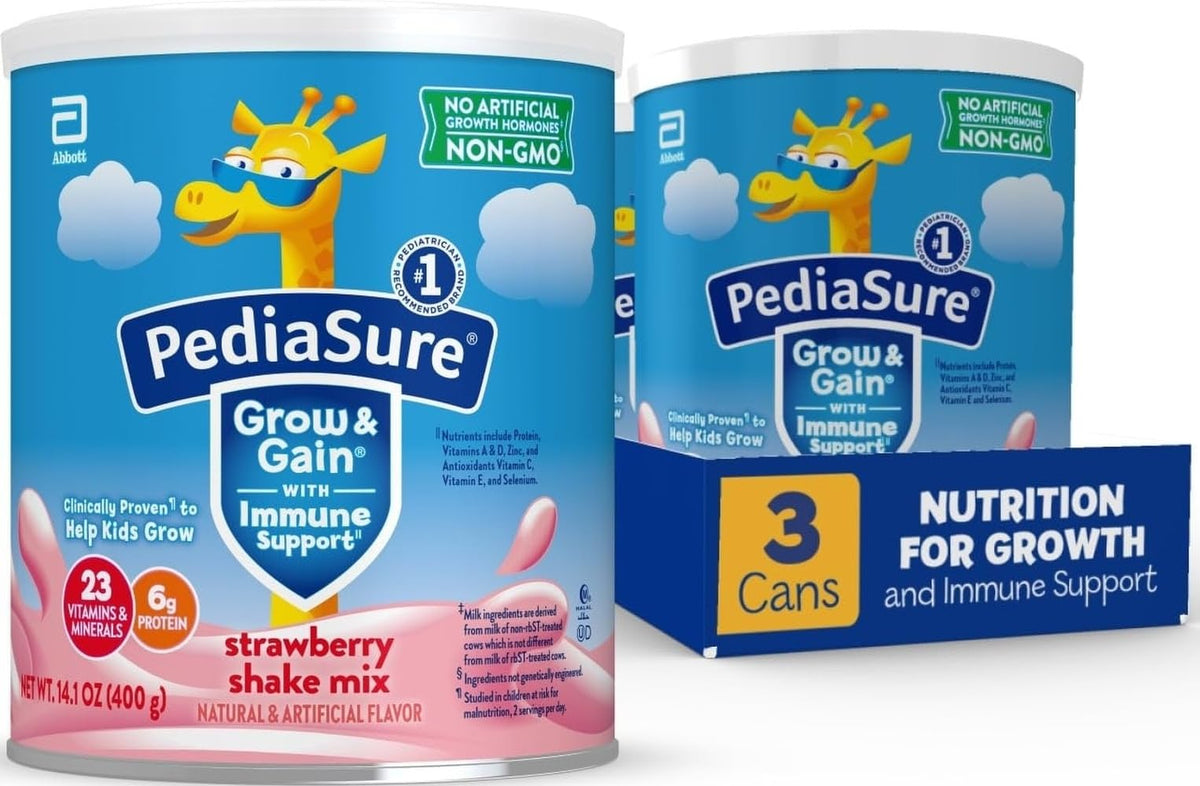PediaSure Grow & Gain Shake Mix, 6g Protein, Vanilla, 14.1 oz Can, 3pk
