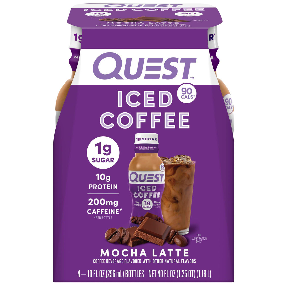 Quest Nutrition Iced Coffee, Vanilla Latte, 1g of Sugar, 10g of Protein, 90 calories, 200mg of caffeine, 12 Count