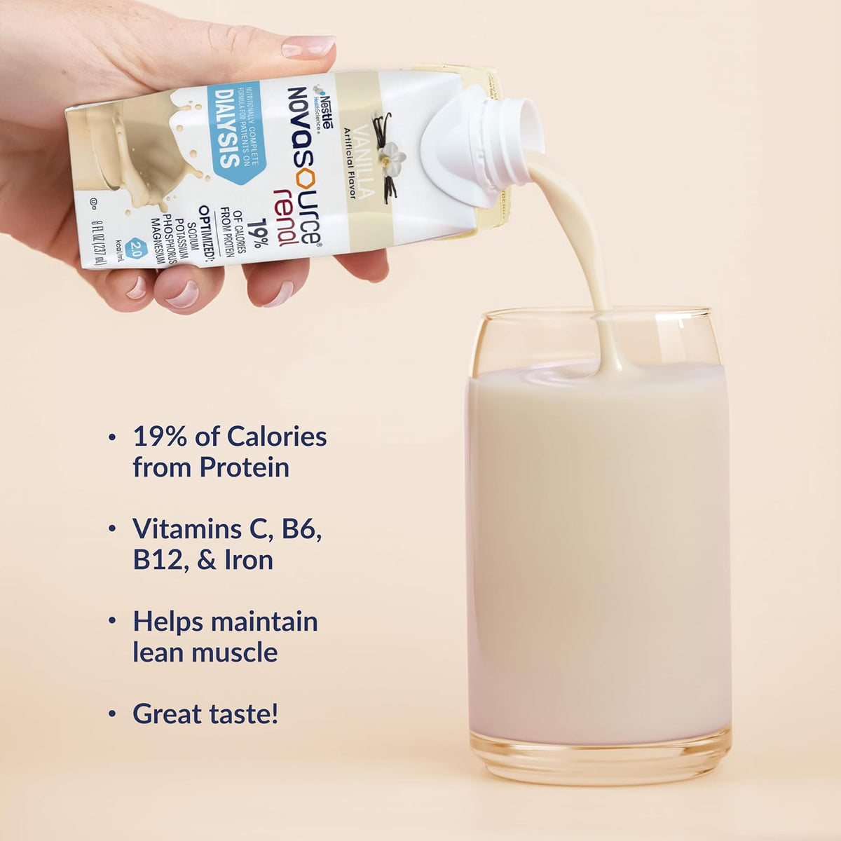 NOVASOURCE Renal Vanilla Dialysis Protein Shakes, 8 Fl Oz, 24pk