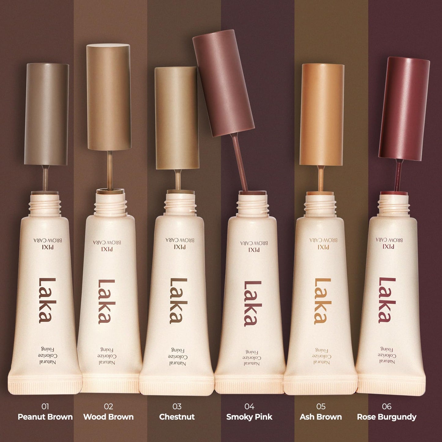 Laka Pixi Eyebrow Mascara 8g/0.28oz., Eyebrow Gel to Fix and Shape Brows, Clump-Free, Brow Fixer with Slim Precision Brush, Vegan, K-Beauty (01 Peanut Brown)