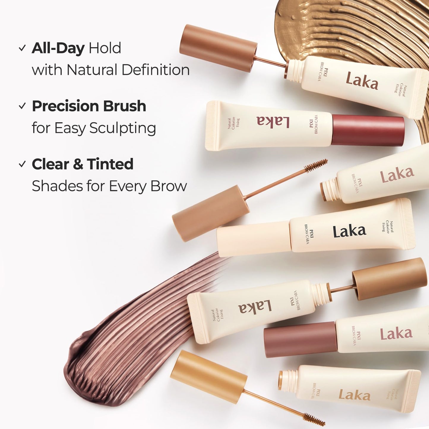 Laka Pixi Eyebrow Mascara 8g/0.28oz., Eyebrow Gel to Fix and Shape Brows, Clump-Free, Brow Fixer with Slim Precision Brush, Vegan, K-Beauty (01 Peanut Brown)