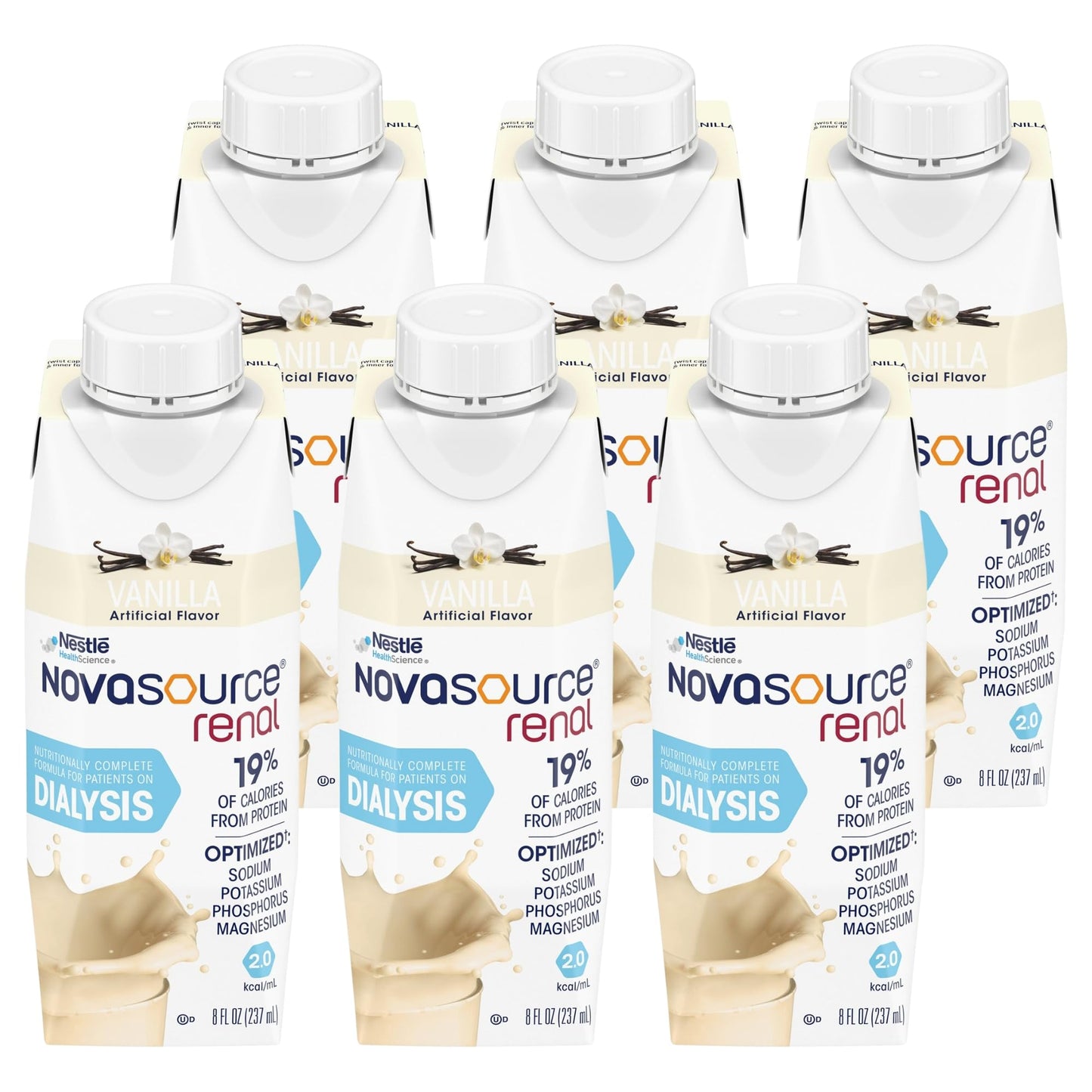 NOVASOURCE Renal Vanilla Dialysis Protein Shakes, 8 Fl Oz, 24pk