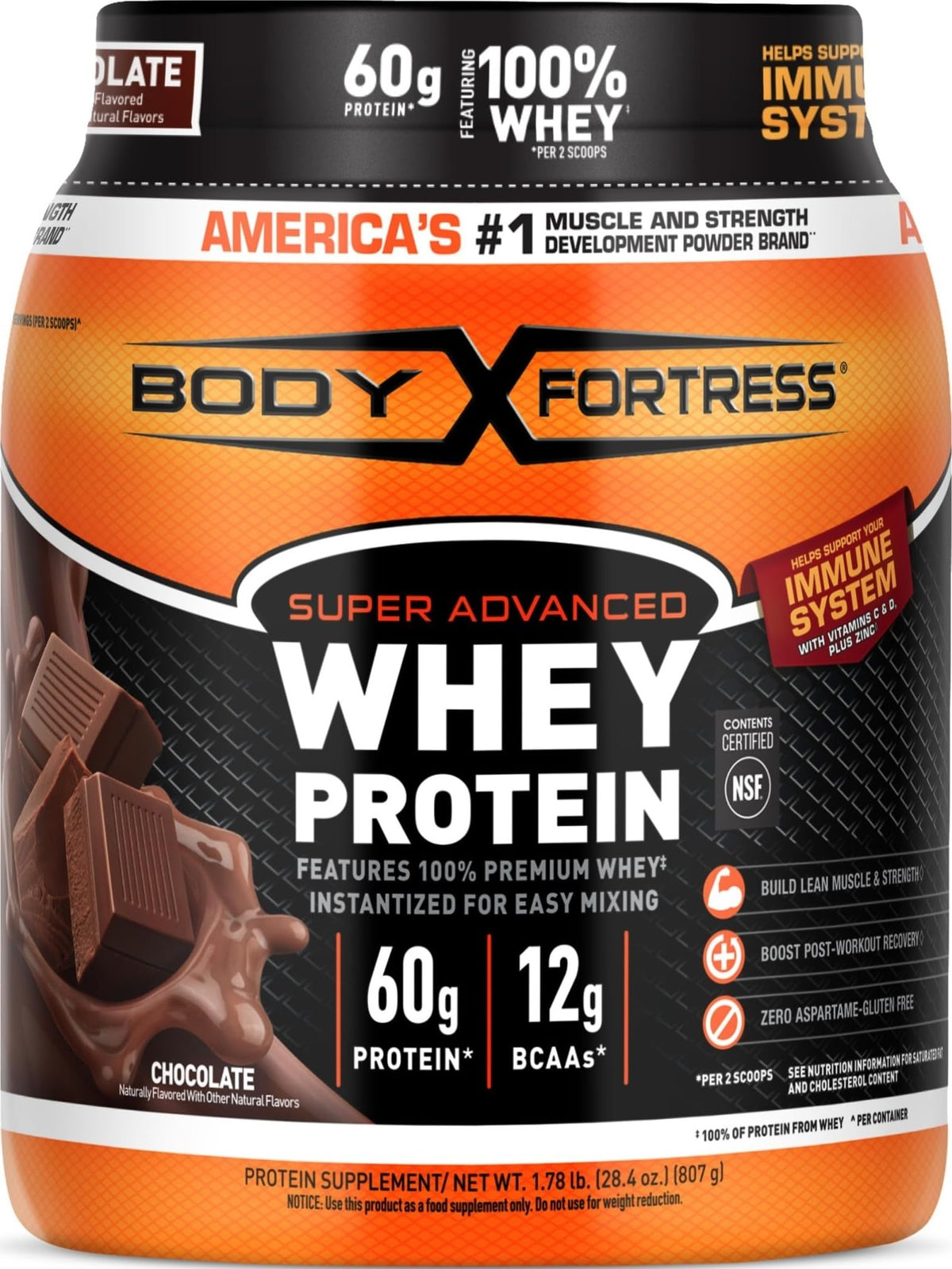 Body Fortress Super Advanced Whey Protein Powder, Strawberry, 1.78 lbs