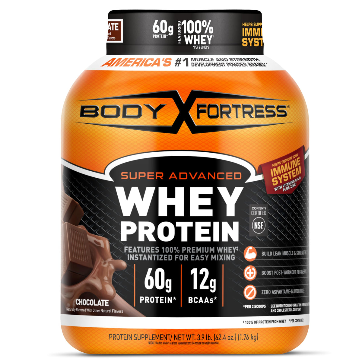 Body Fortress Super Advanced Whey Protein Powder, Strawberry, 1.78 lbs