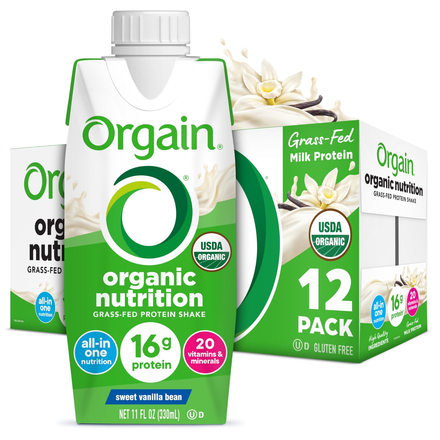 ORGAIN Organic Creamy Chocolate Fudge Shake 12 Pack, 11 FZ