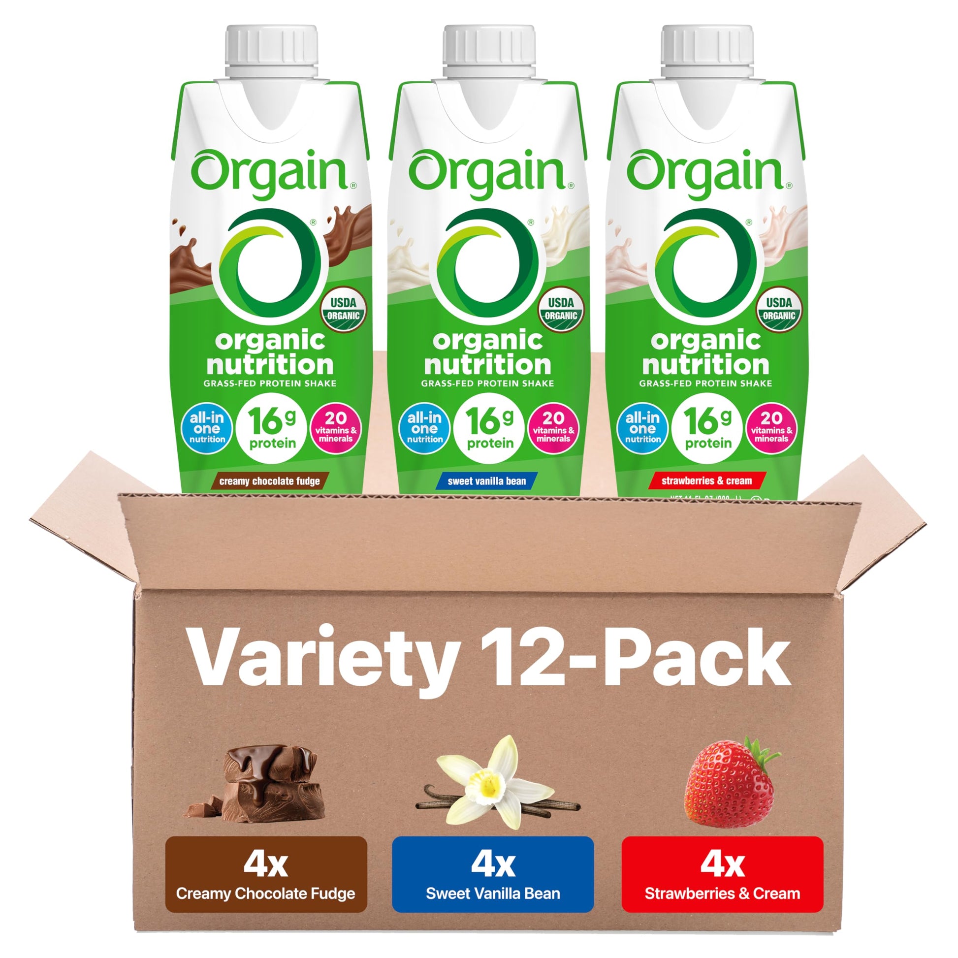 ORGAIN Organic Creamy Chocolate Fudge Shake 12 Pack, 11 FZ