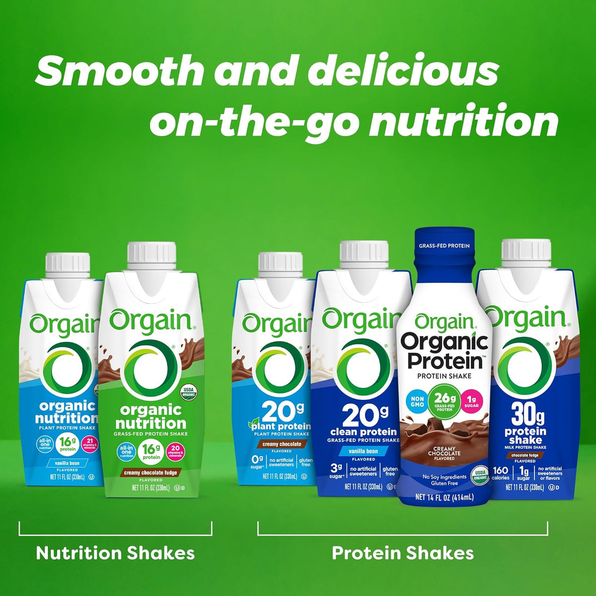ORGAIN Organic Creamy Chocolate Fudge Shake 12 Pack, 11 FZ