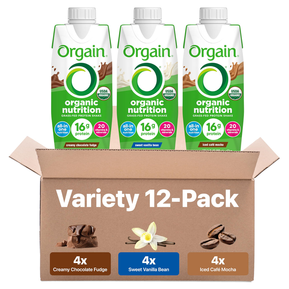 ORGAIN Organic Creamy Chocolate Fudge Shake 12 Pack, 11 FZ