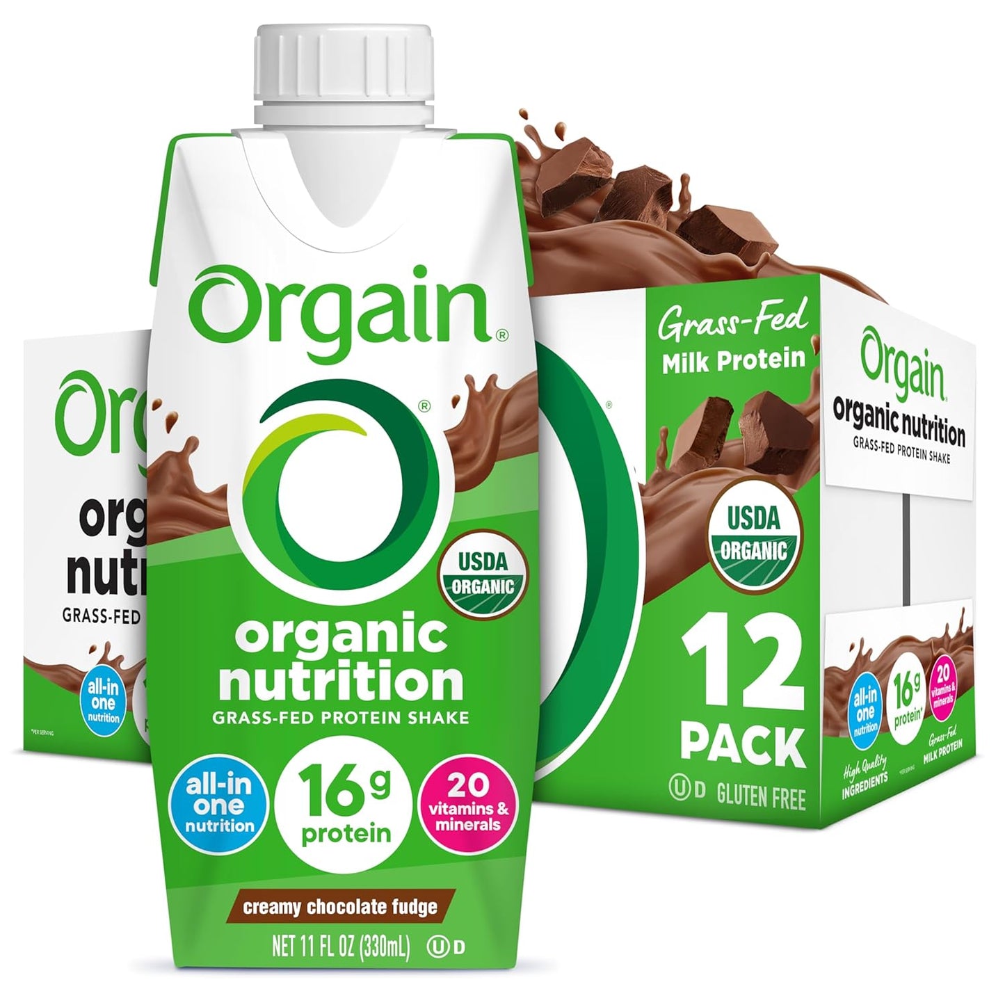 ORGAIN Organic Creamy Chocolate Fudge Shake 12 Pack, 11 FZ