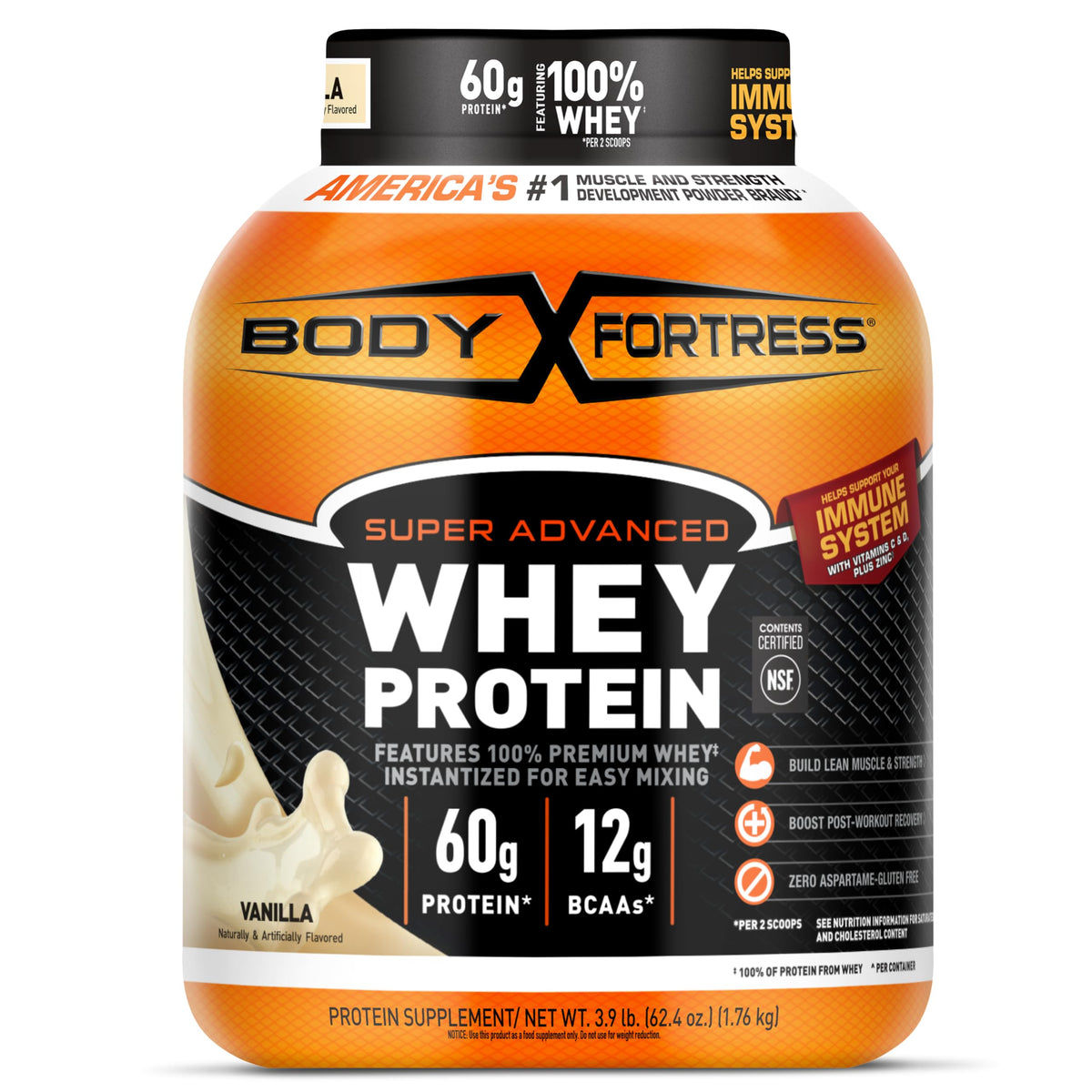 Body Fortress Super Advanced Whey Protein Powder, Strawberry, 1.78 lbs
