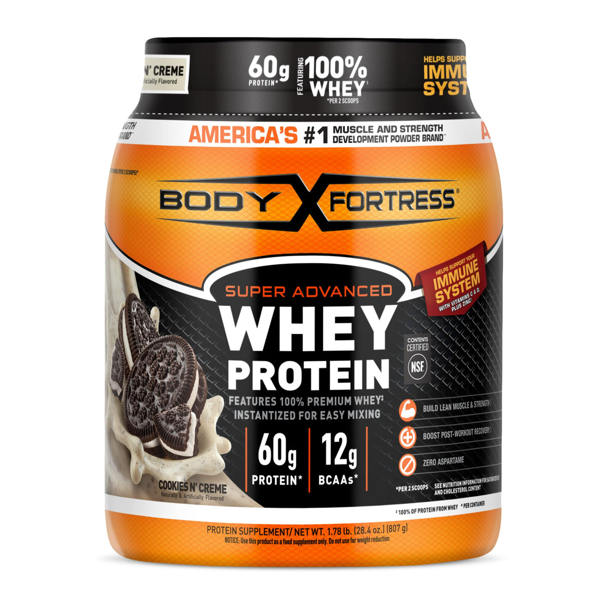 Body Fortress Super Advanced Whey Protein Powder, Strawberry, 1.78 lbs