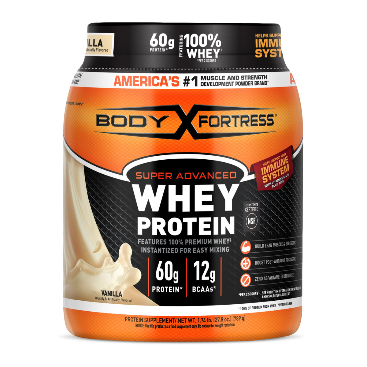Body Fortress Super Advanced Whey Protein Powder, Strawberry, 1.78 lbs